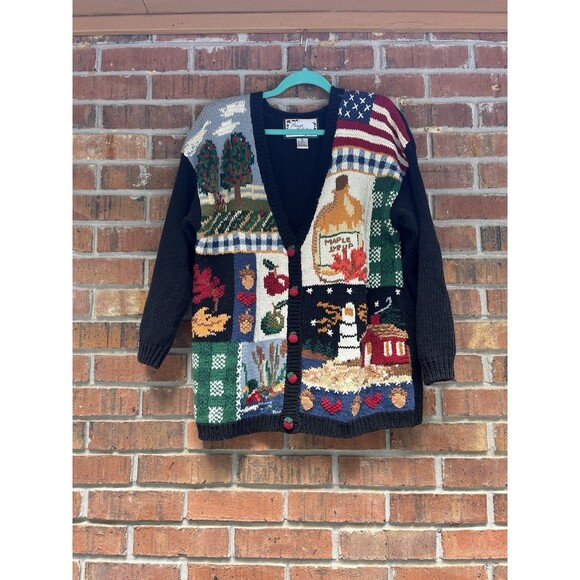 Vintage Private Collection Fall Cardigan Sweater Granny Core Grandma Size M - Picture 1 of 9